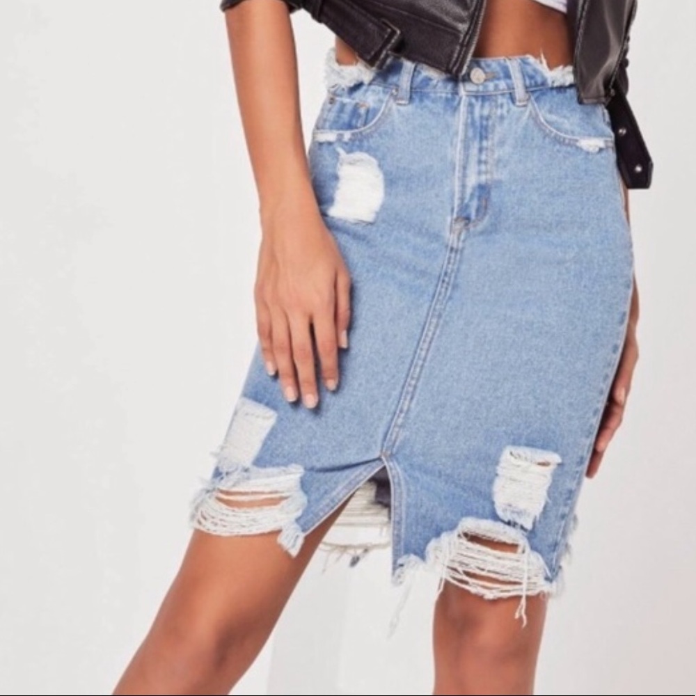 Misguided Jean Busted Hem, Distressed Skirt